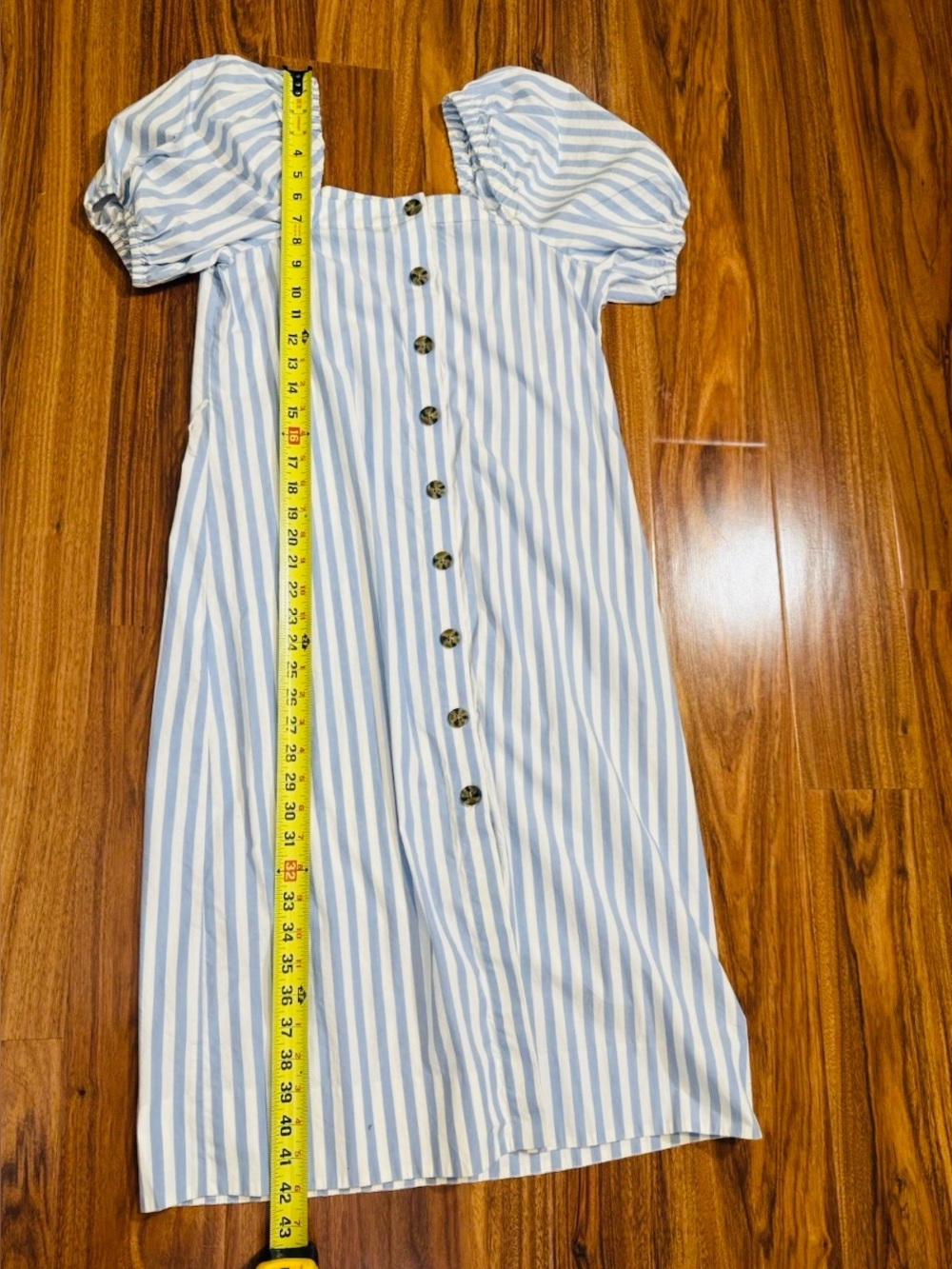 J. CREW Women Dress Square Neck Blue White Stripe Puff Sleeve  - Size XS - Picture 7 of 7
